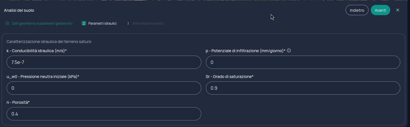 Sezione di caratterizzazione idraulica del terreno saturo (caso FS_d > 1)