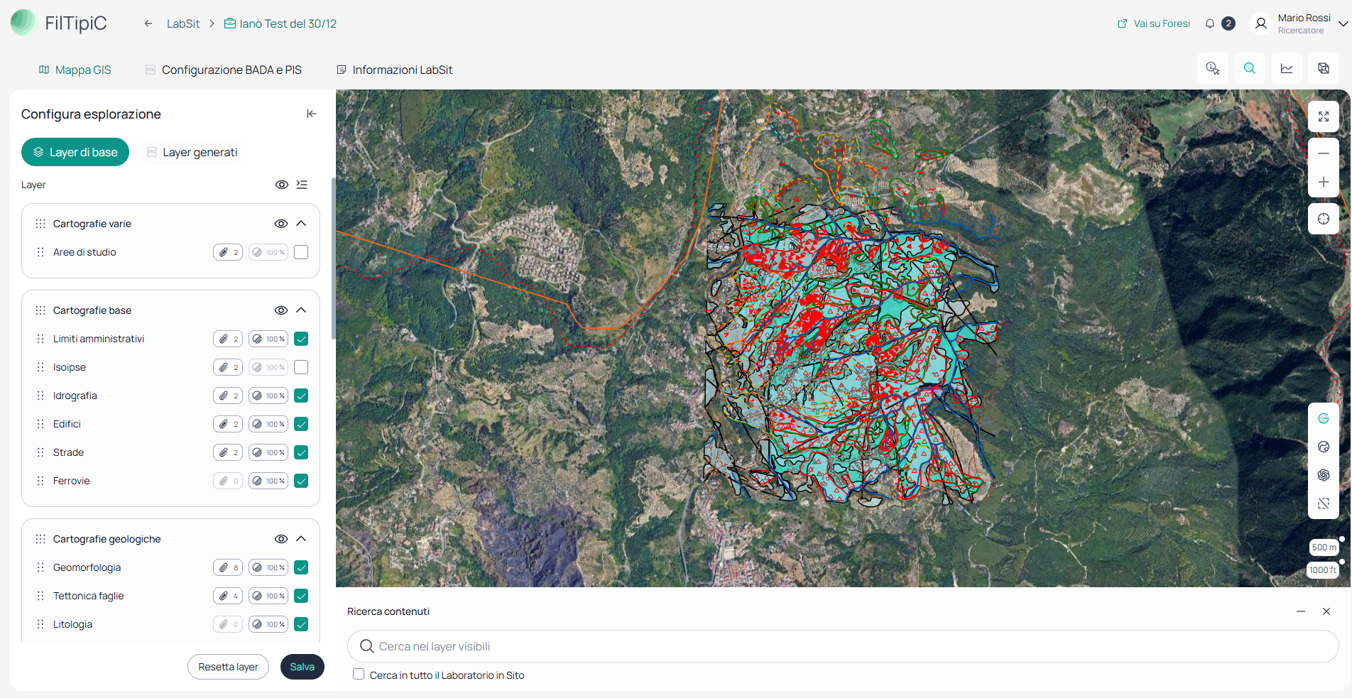 Pannello Ricerca contenuti in fondo al pannello Configura esplorazione