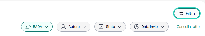 Filtri disponibili sulla lista delle richieste