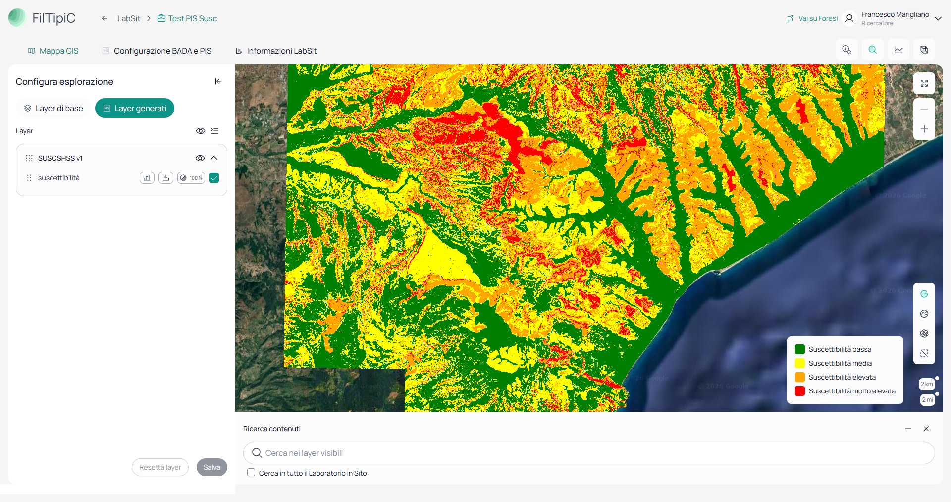Mappa di suscettibilità alle frane superficiali generata dalla PIS SuscSHSS