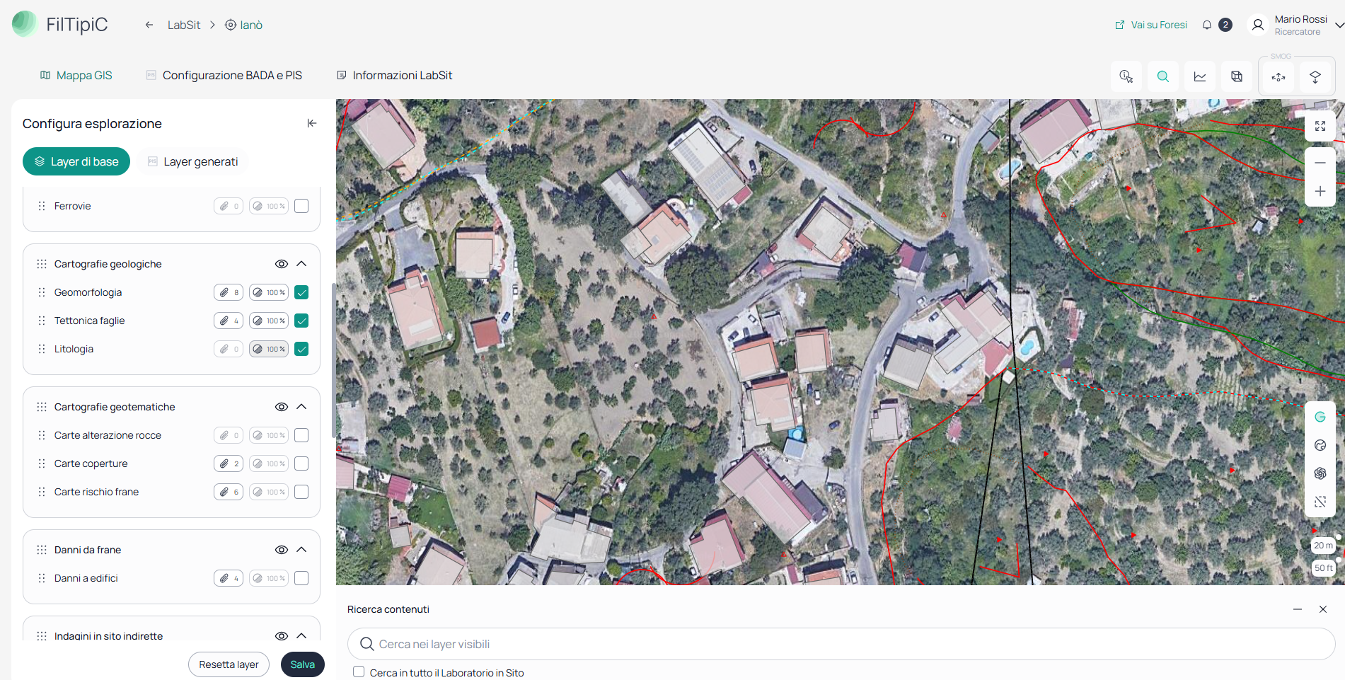 Pannello con attivazione layer e mappa aggiornata