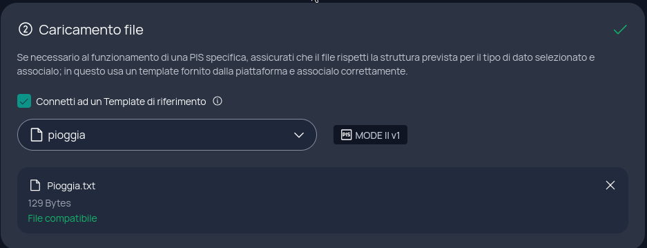 Casella Connetti ad un Template di riferimento con il template MODE-II selezionato
