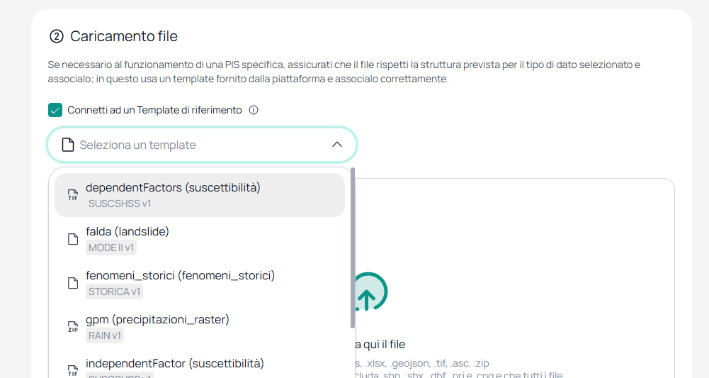 Casella Connetti ad un Template di riferimento con il template SuscSHSS selezionato