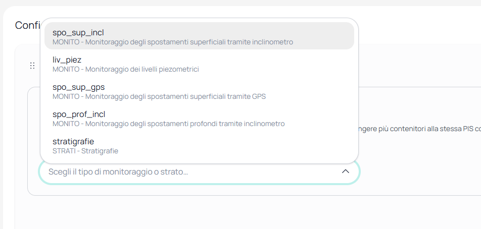 Menu a tendina con le componenti SMOG disponibili, opzione spo_sup_incl evidenziata
