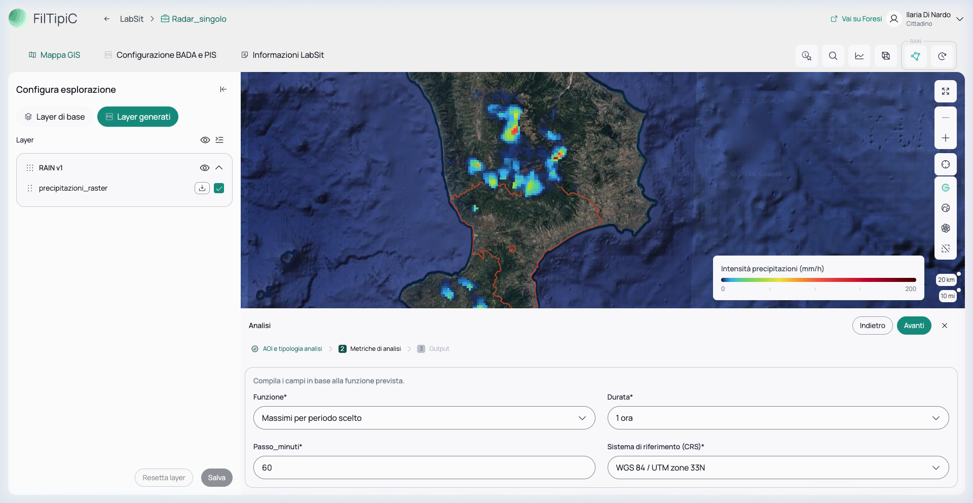 Schermata di configurazione dell'analisi Massimi per periodo scelto