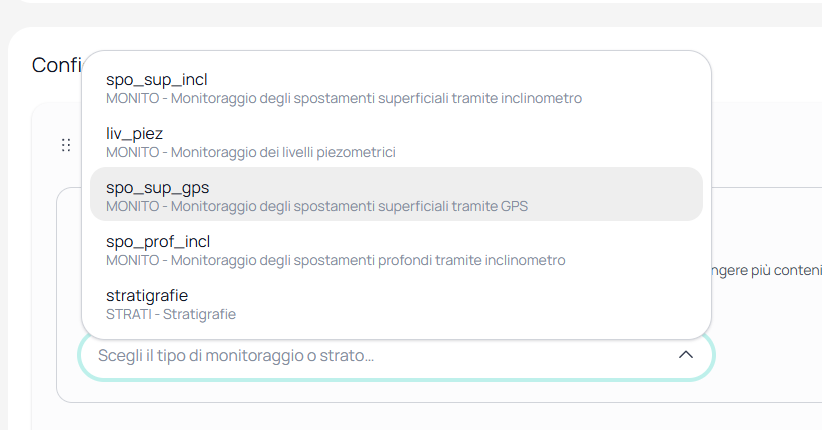 Menu a tendina con le componenti SMOG disponibili, opzione spo_sup_gps evidenziata