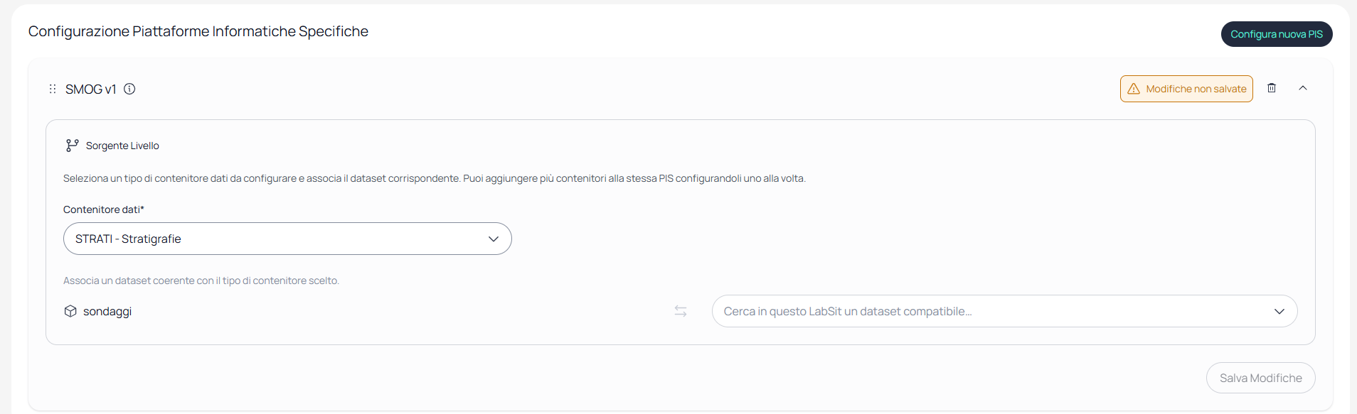 Form con il campo Cerca in questo LabSit un dataset compatibile (vuoto)
