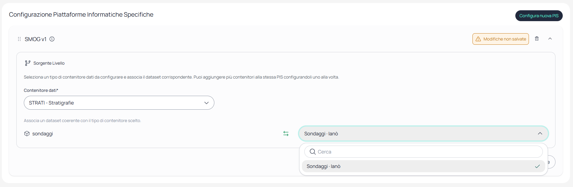 Form con il BADA Sondaggi · Ianò selezionato come dataset compatibile