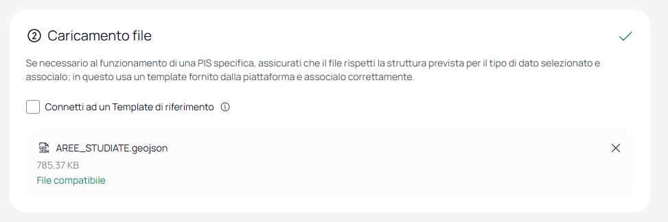 Sezione Caricamento file con AREE_STUDIATE.geojson caricato correttamente