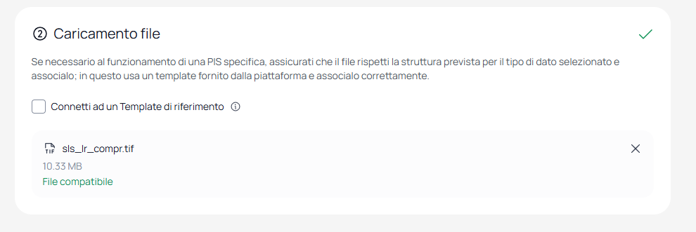 Sezione Caricamento file con il file .tif caricato correttamente