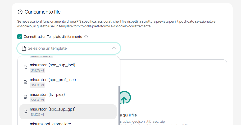 Casella Connetti ad un Template di riferimento con il template SMOG selezionato
