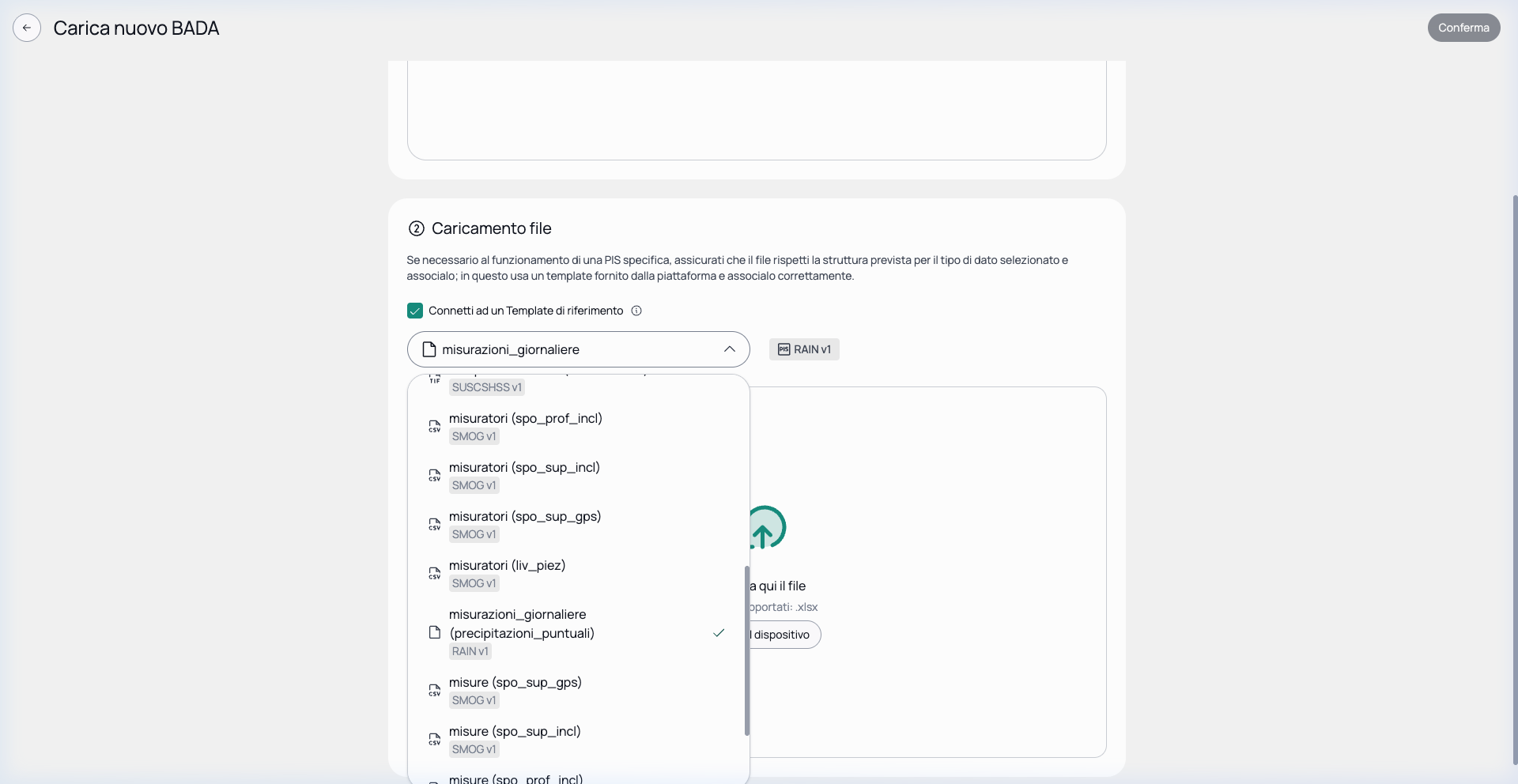 Casella Connetti ad un Template di riferimento con il template RAIN selezionato