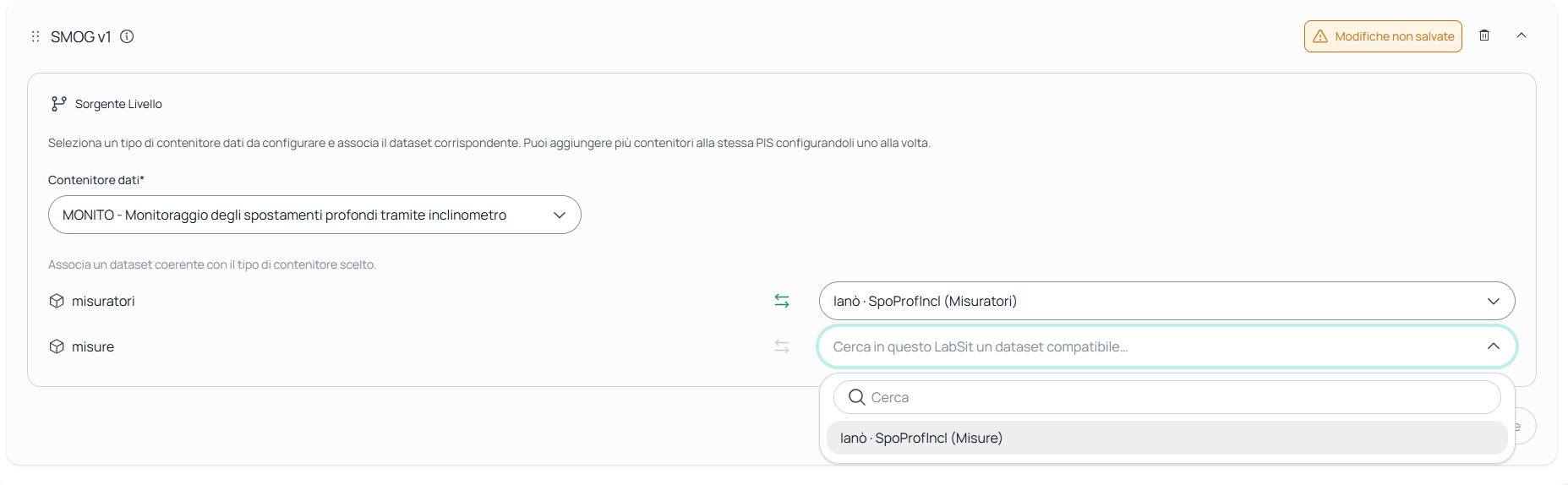 Form con il BADA spo_prof_incl selezionato come dataset compatibile