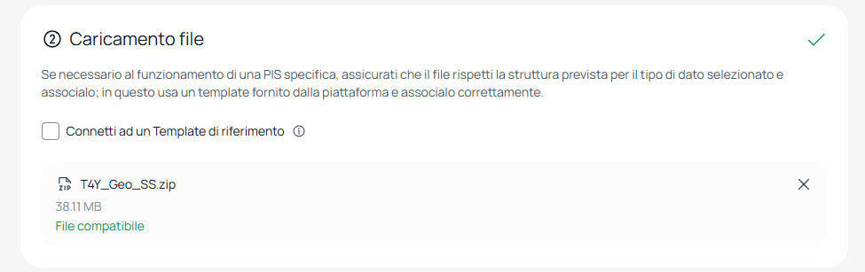 Sezione Caricamento file con l'archivio ZIP caricato correttamente come SHP