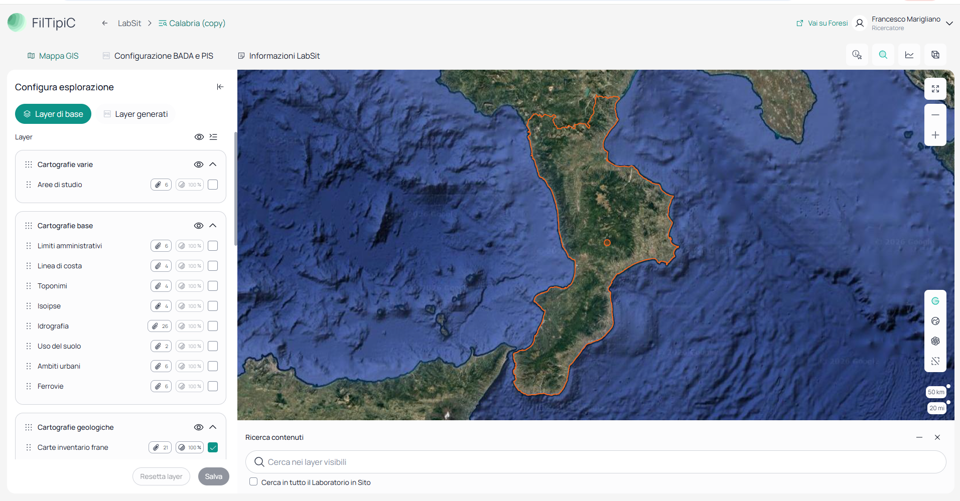 Mappa GIS di un LabSit pubblico aggiunto alla lista personale