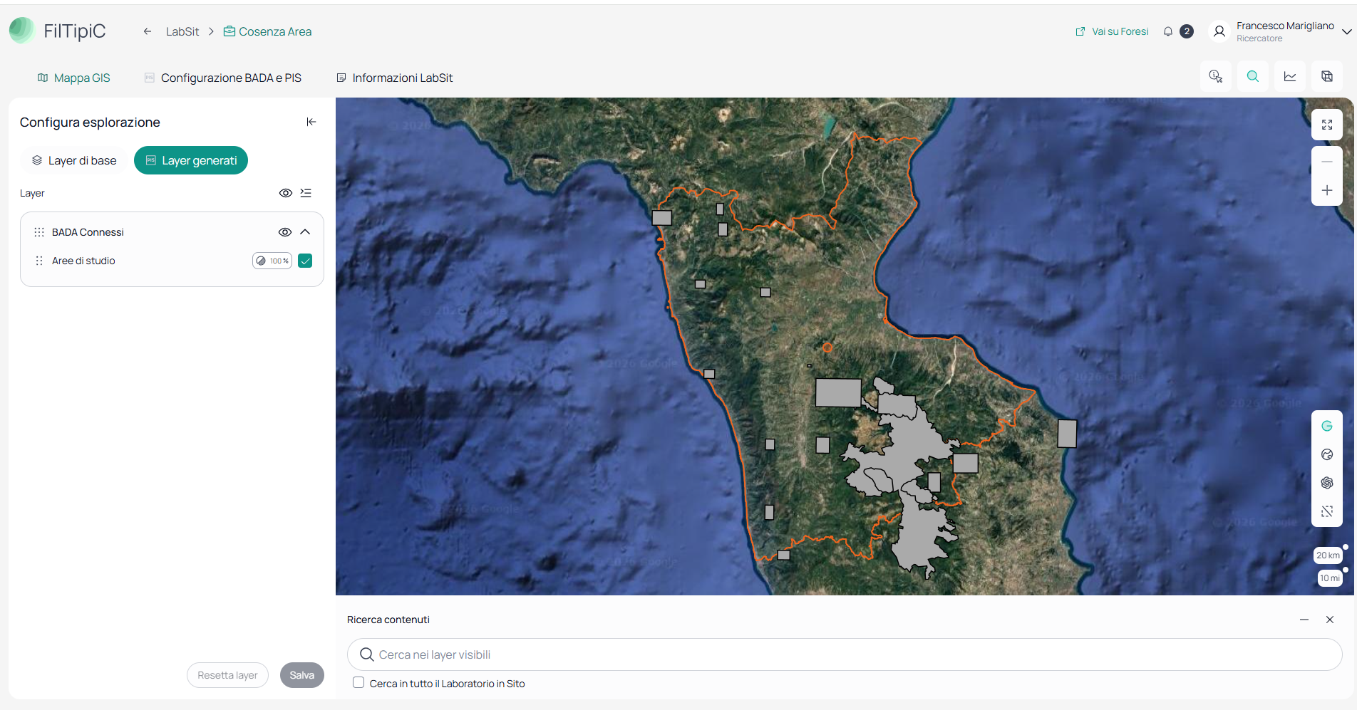 Mappa GIS del LabSit con il layer BADA attivato