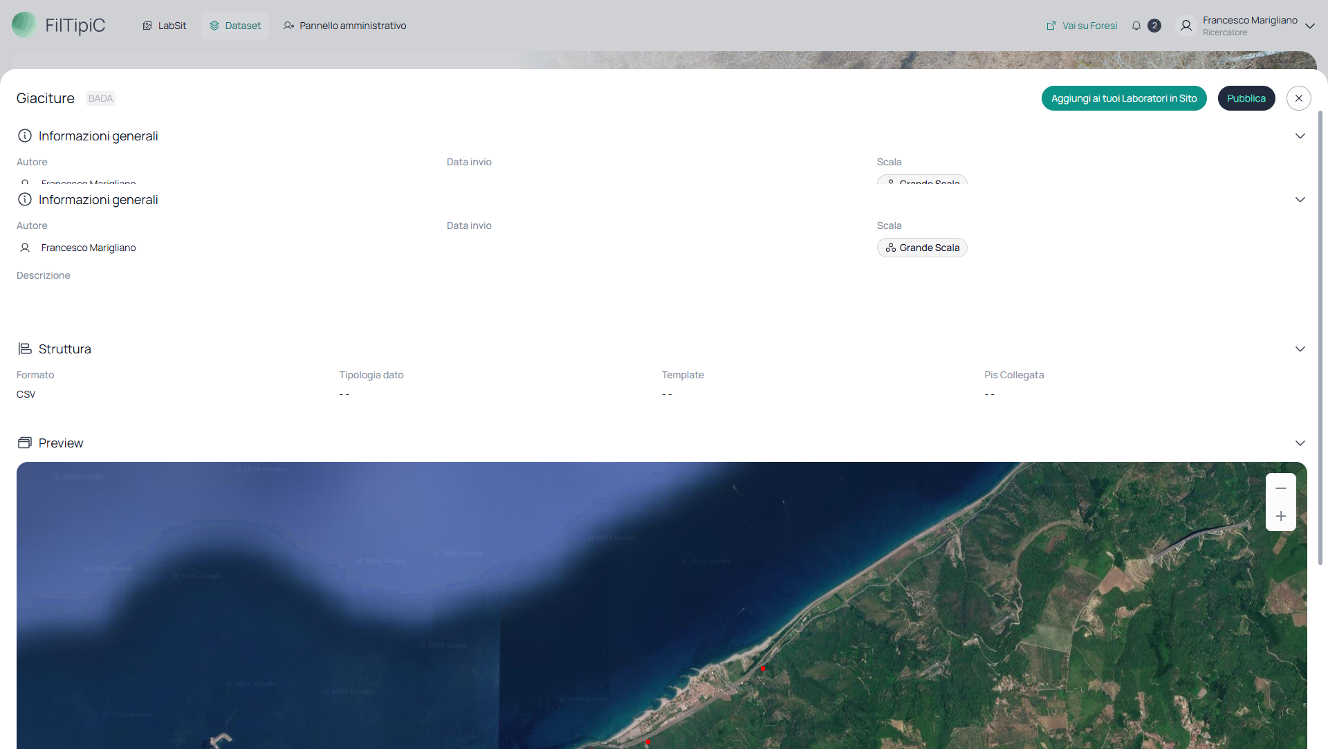 Pagina di dettaglio del BADA con la sezione Struttura e la Preview mappa