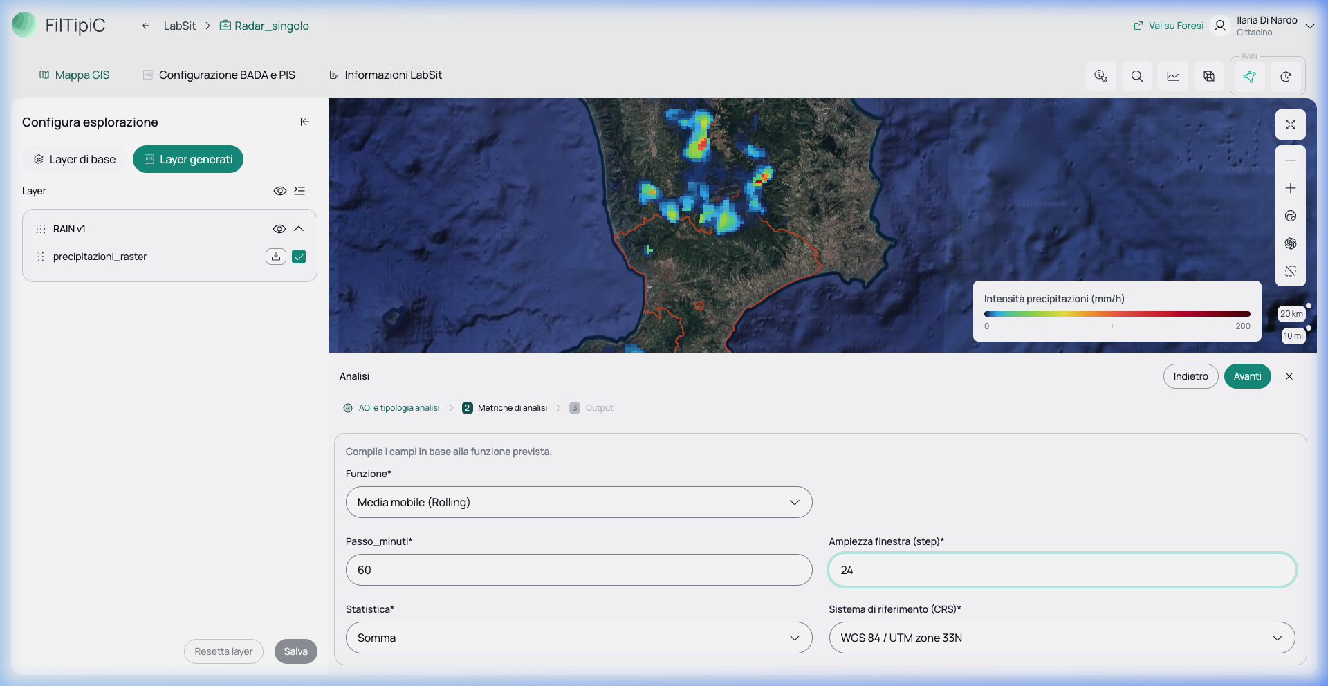 Schermata di configurazione dell'analisi Media mobile