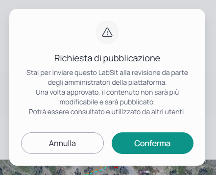 Finestra di conferma della richiesta di pubblicazione
