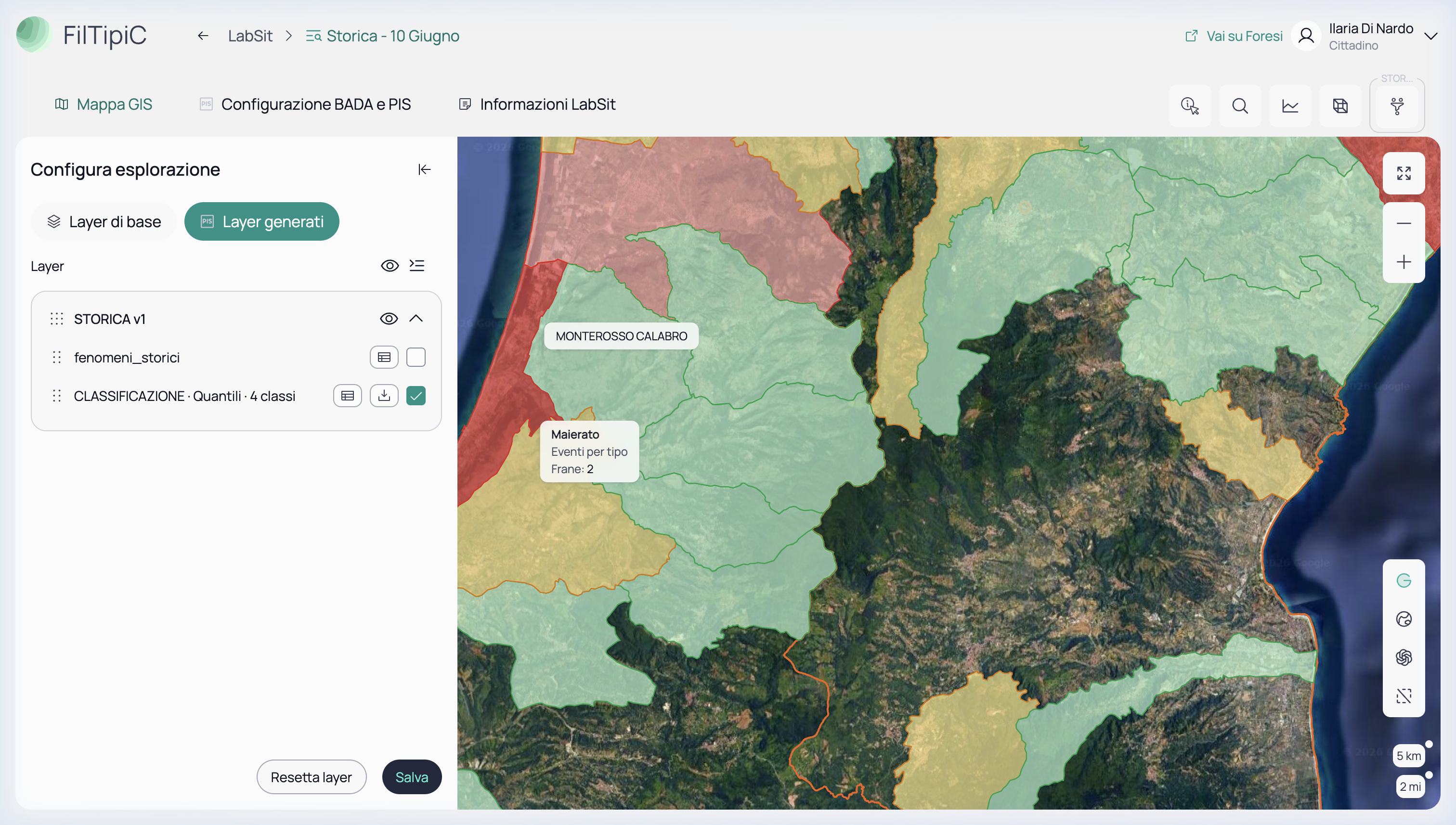 Risultati dell'Analisi: Layer generato su mappa