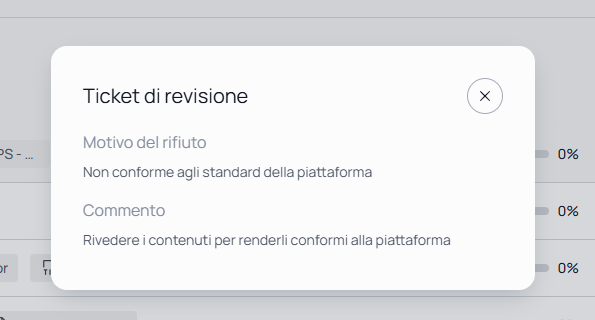 Report del rifiuto con la motivazione dell'amministratore