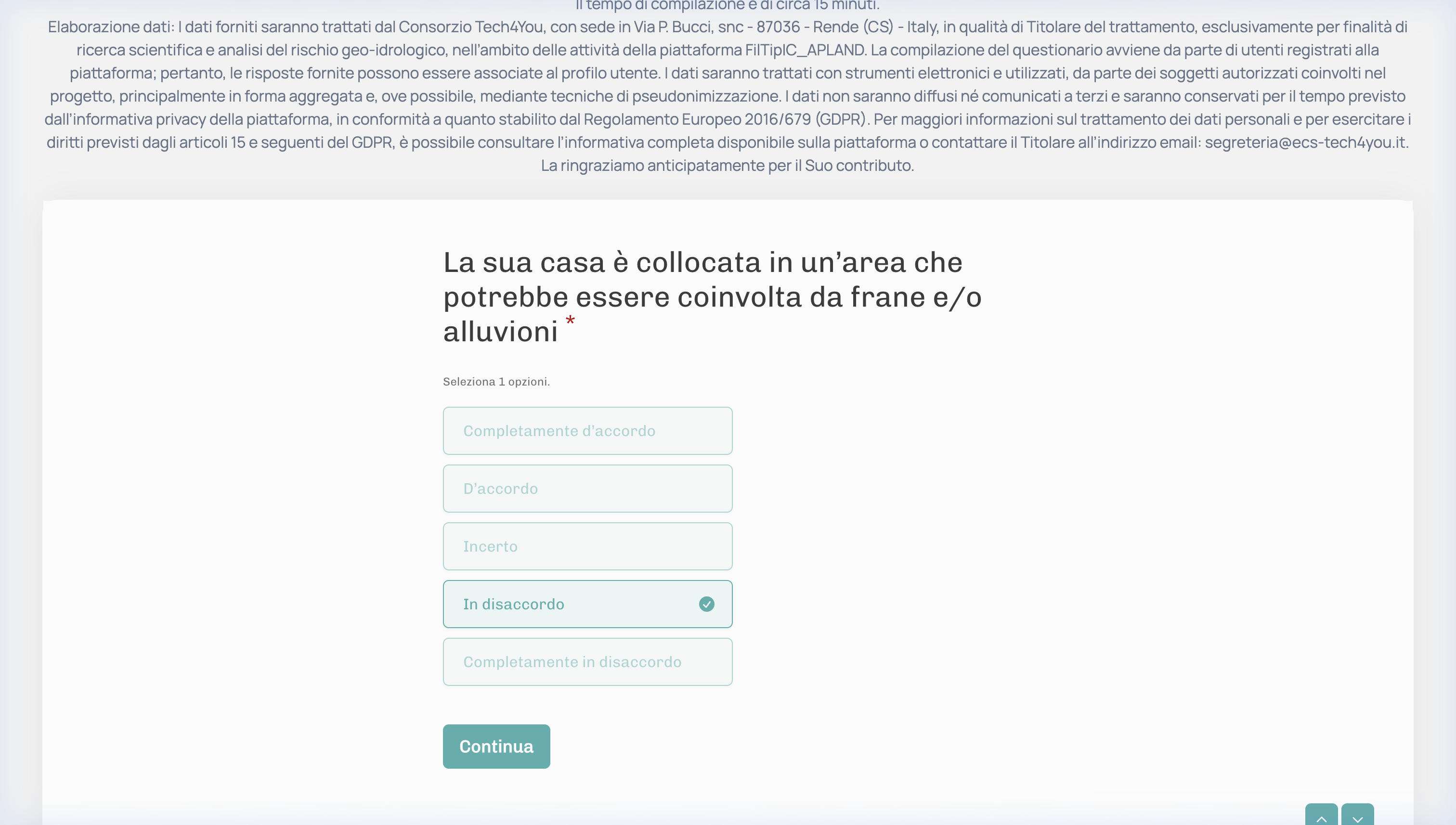 Compilazione del Questionario per la Popolazione